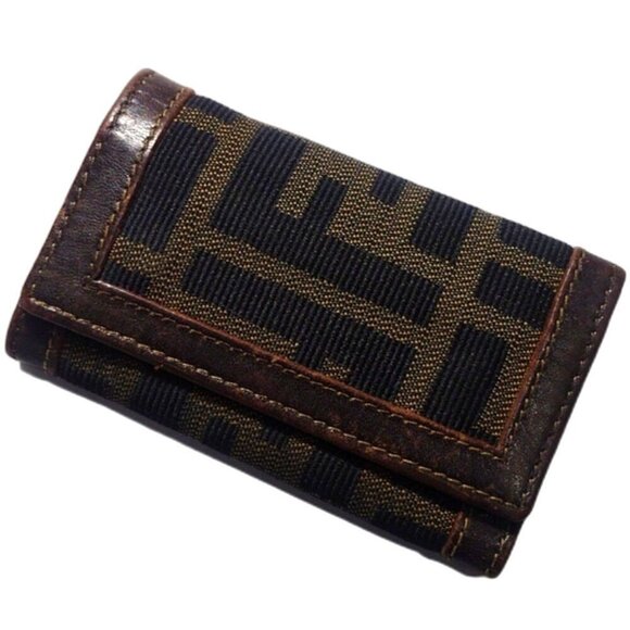 Vintage Fendi Brown Leather Zucca Six Hooks Key Case 3.75x2 25-in - Luxury "#04" - Picture 3 of 12